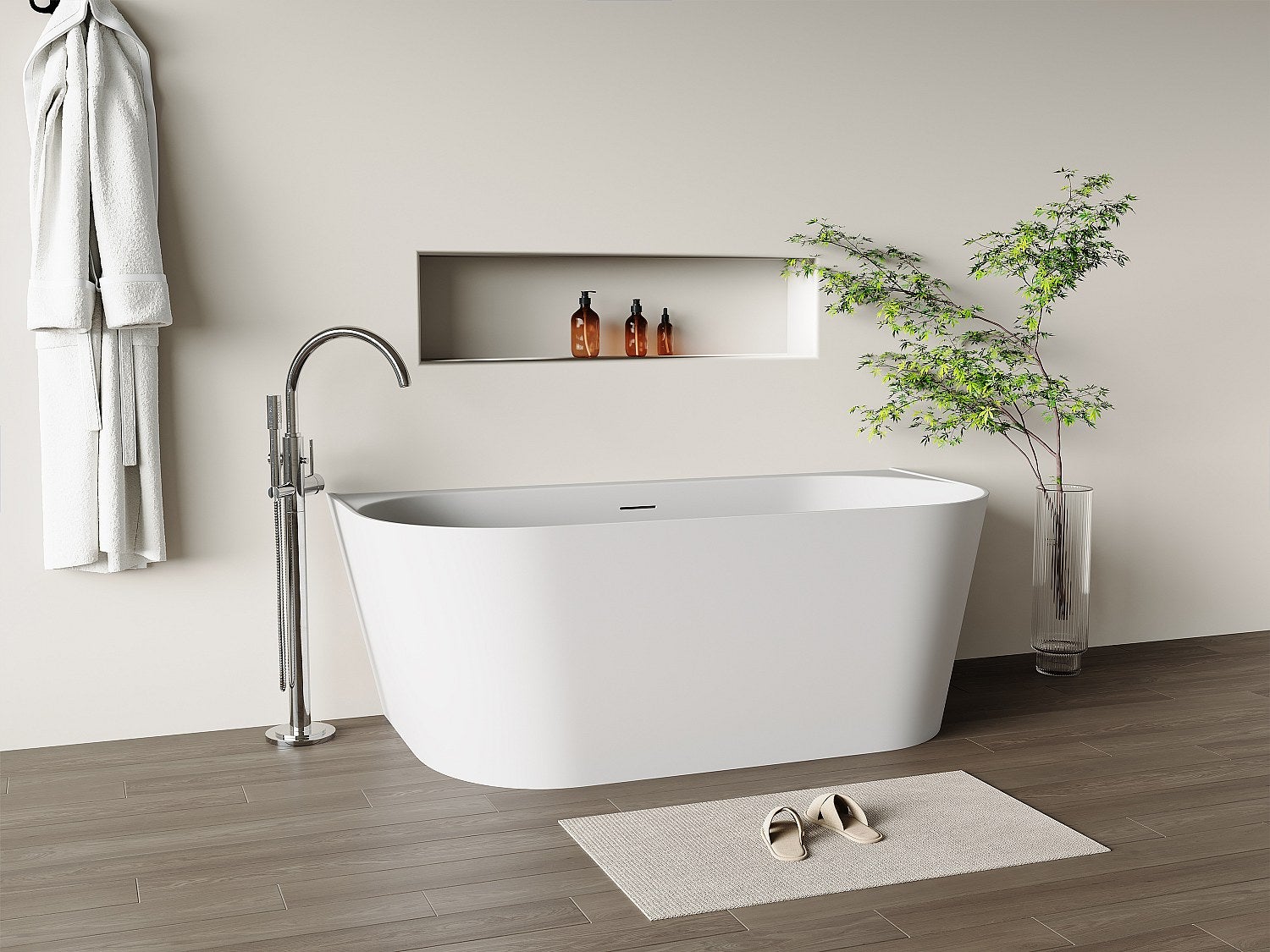 Wanna wolnostojąca przyścienna - 230 l - 160 x 75 x 58 cm - Biały mat - Akryl - AMOBIA