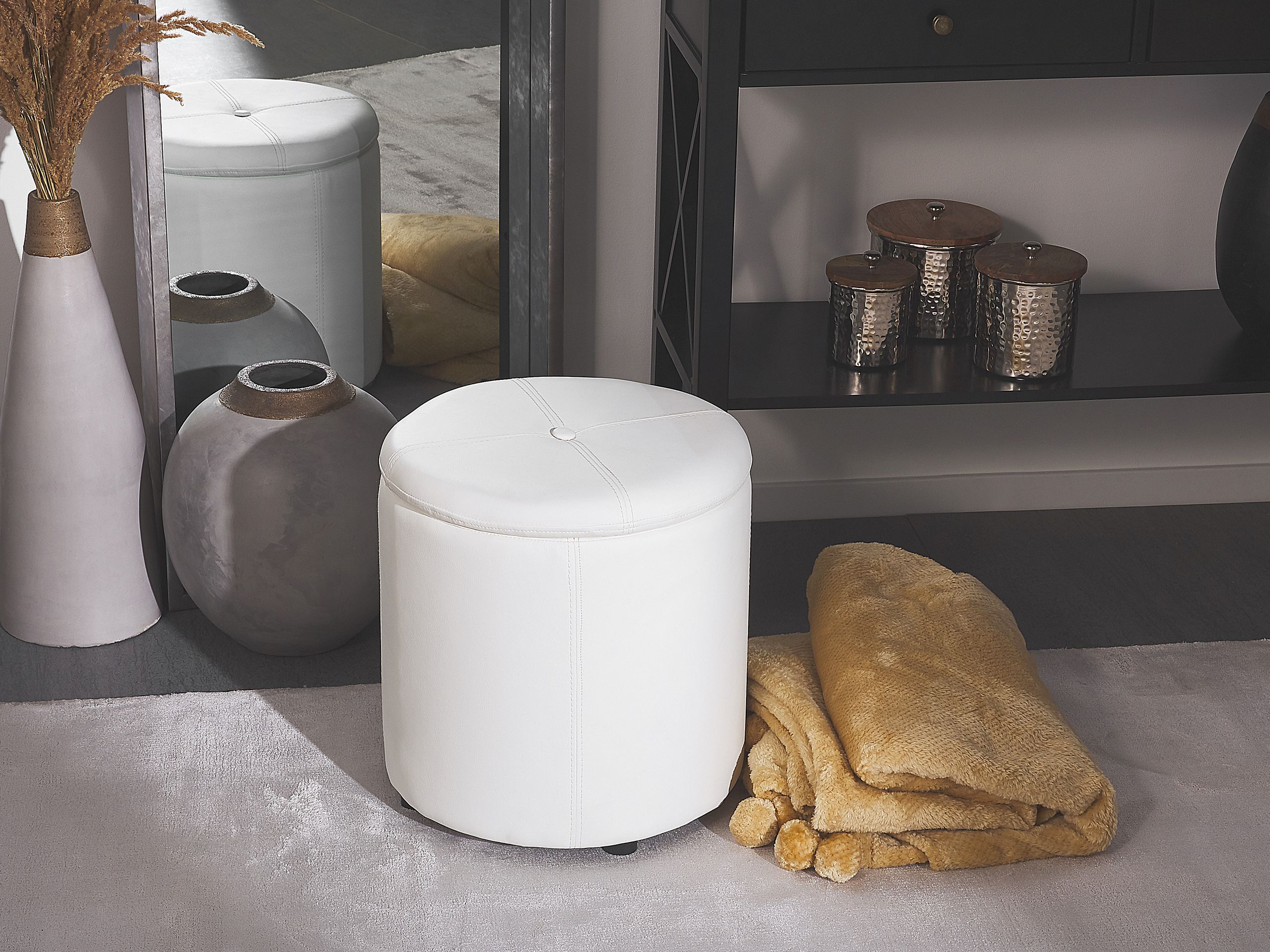 Pouf de rangement MARYLAND Cuir PU Blanc - 2