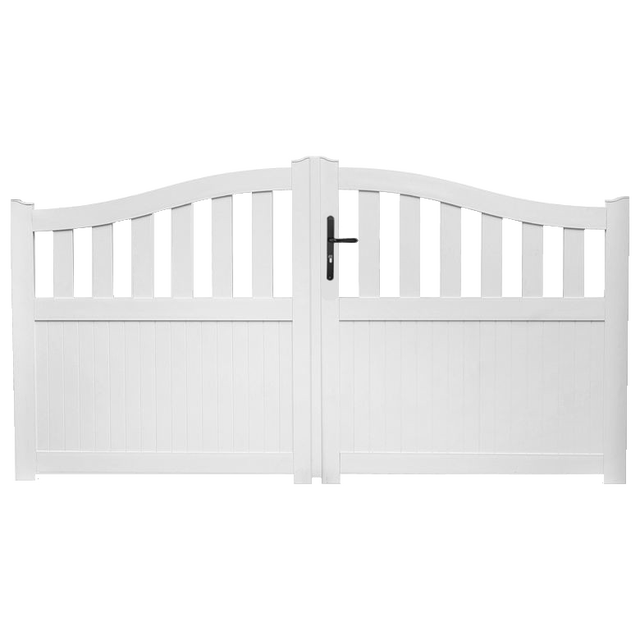Portail battant manuel PVC blanc structure renforcée H 180 x L 350 cm HAMBOURG galbé