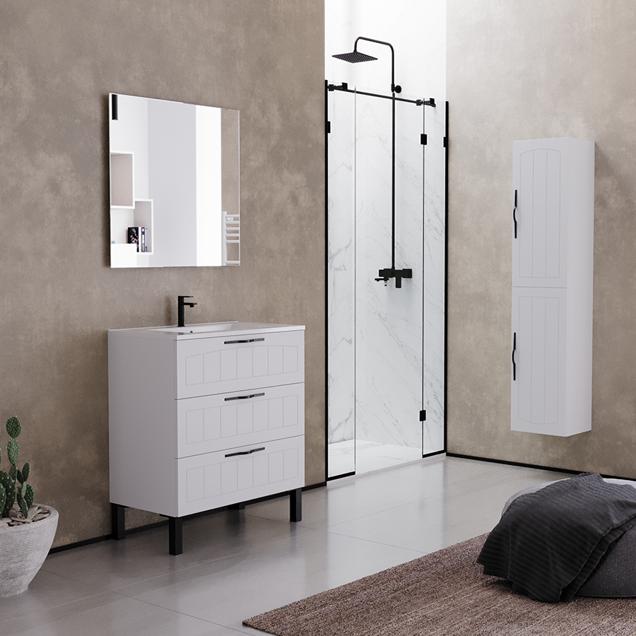 Meuble de salle de bain 60cm simple vasque - 3 tiroirs - sans miroir - blanc - CALA - 4
