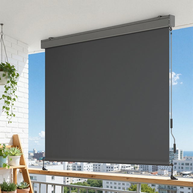 Brise-vue Balcon Store Vertical Extérieur Ollewiellan 120x270cm - Manivelle Sans Perçage - Protection Vent/vue - Beige Store Balcon Manivelle Sans Perçage 120x270cm