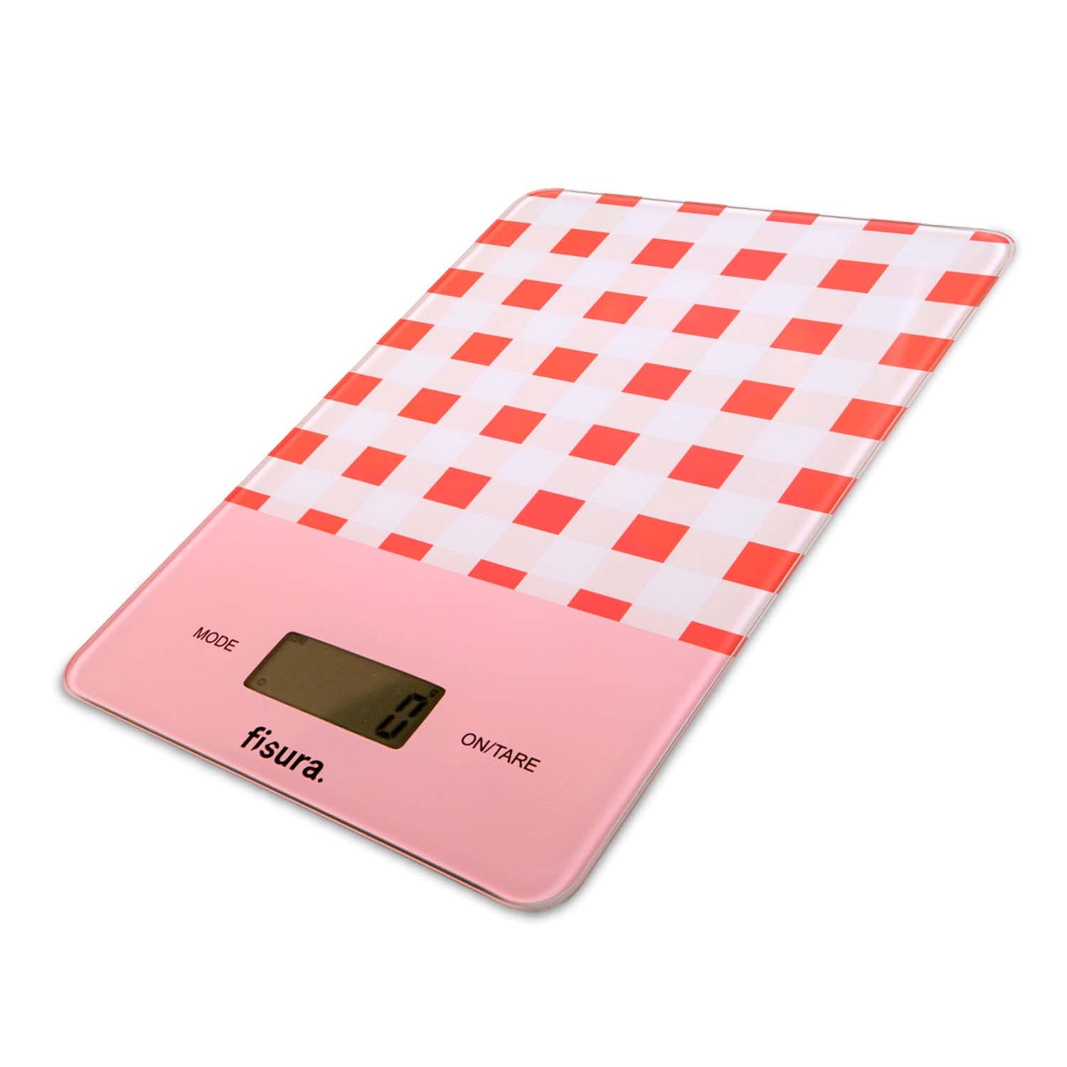 FISURA Bilancia Da Cucina Digitale Vichy - 5kg/11lbs, Alta Precisione, Design A Quadri Bianco E Nero, 15x22 Cm