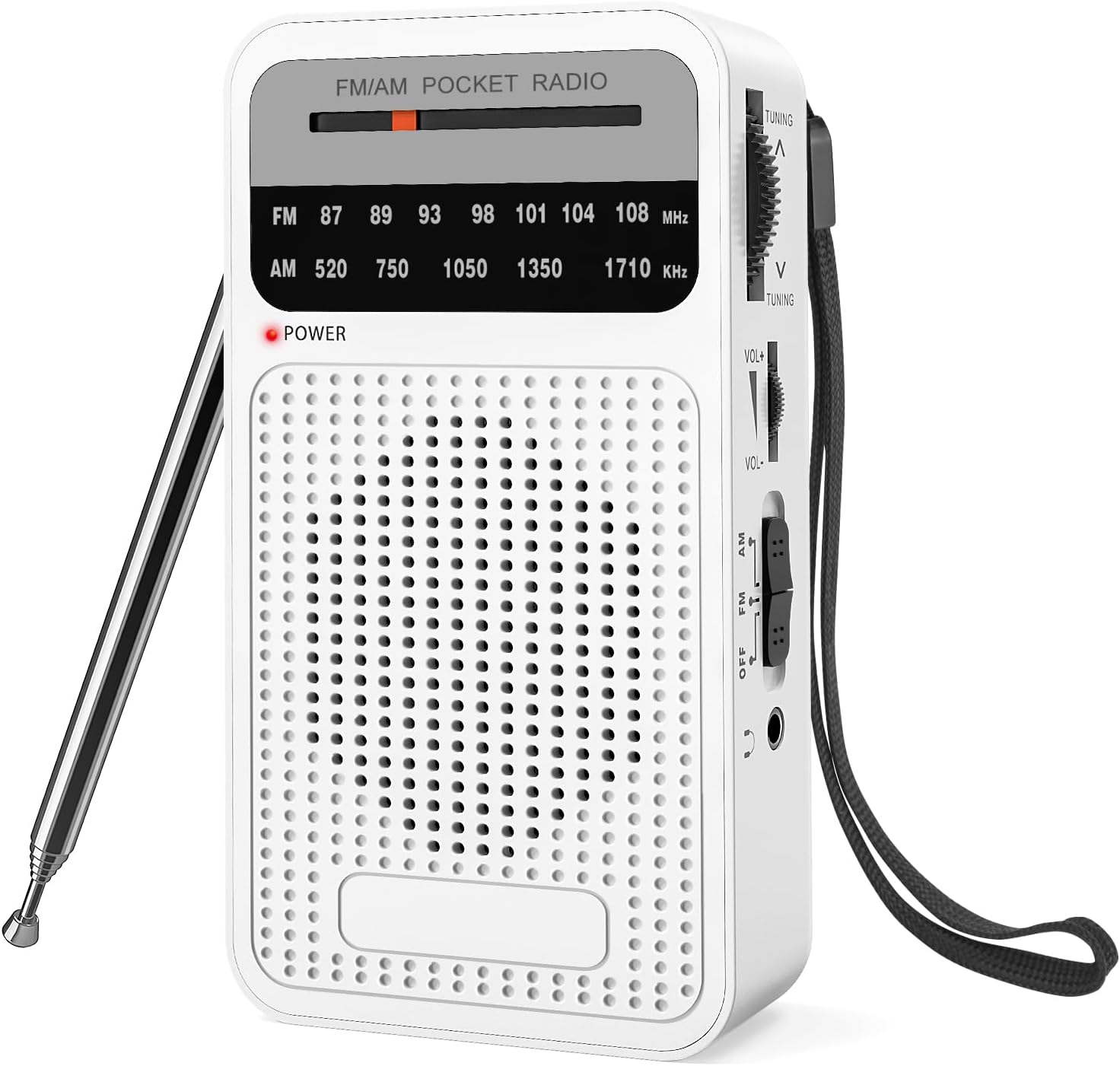 Mini radio przenośne, tranzystorowe radio FM/AM, kieszonkowe radio zasilane bateryjnie, doskonała jakość dźwięku, białe