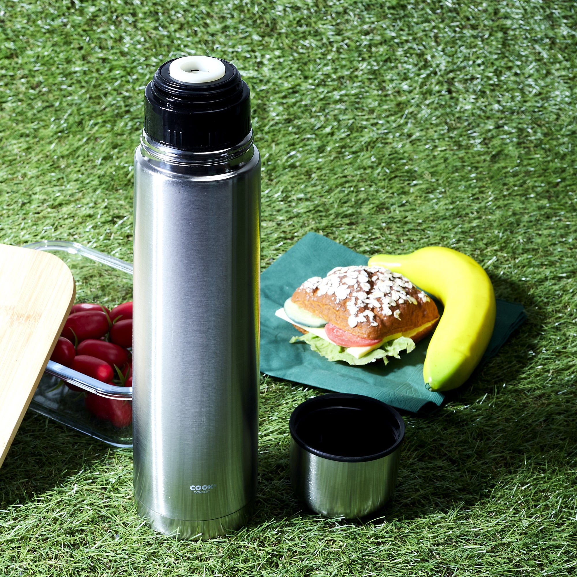 COOK CONCEPT Bouteille Isotherme 1L Acier Inoxydable Argent - KA5616, Capuchon Tasse, Double Paroi, Chaud/Froid 24h, Élégante Et Écologique