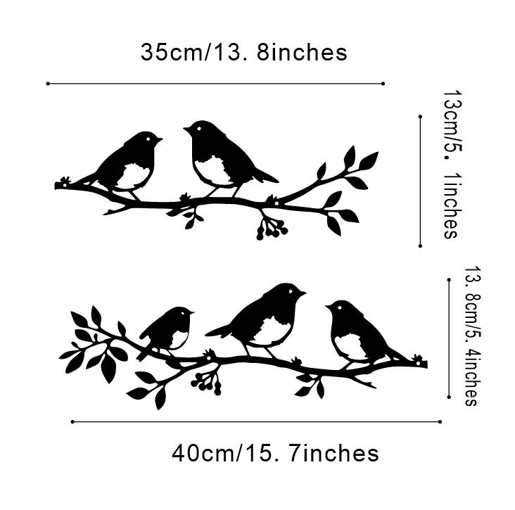 Lot de 2 oiseaux muraux en métal sur une branche,Décoration murale oiseaux en métal,Décoration murale en forme de feuilles avec silhouette d'oiseaux - 2