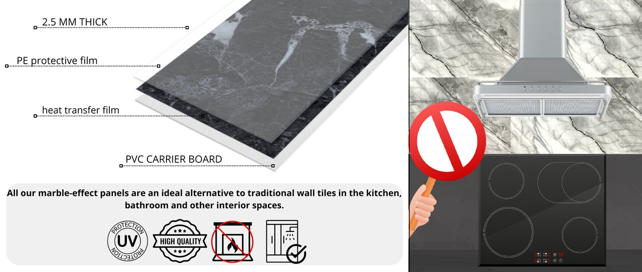 Panneau mural effet marbre – Revêtement PVC 120x60 cm | 2,5 mm | Résistant à l'eau, aux UV et à l'humidité | Alternative aux carreaux Cremig01 - 4