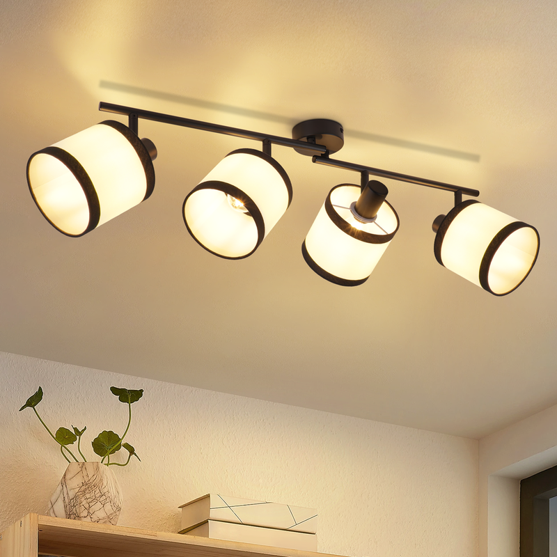 ZMH 4-punktowa czarna lampa sufitowa reflektor LED z tkaniny w stylu vintage E14 obrotowy o 350° do sypialni kuchni biura korytarza (bez żarówki)