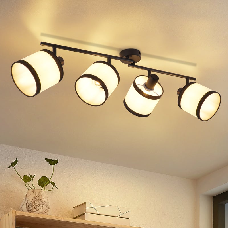 ZMH 4-punktowa czarna lampa sufitowa reflektor LED z tkaniny w stylu vintage E14 obrotowy o 350° do sypialni kuchni biura korytarza (bez żarówki)