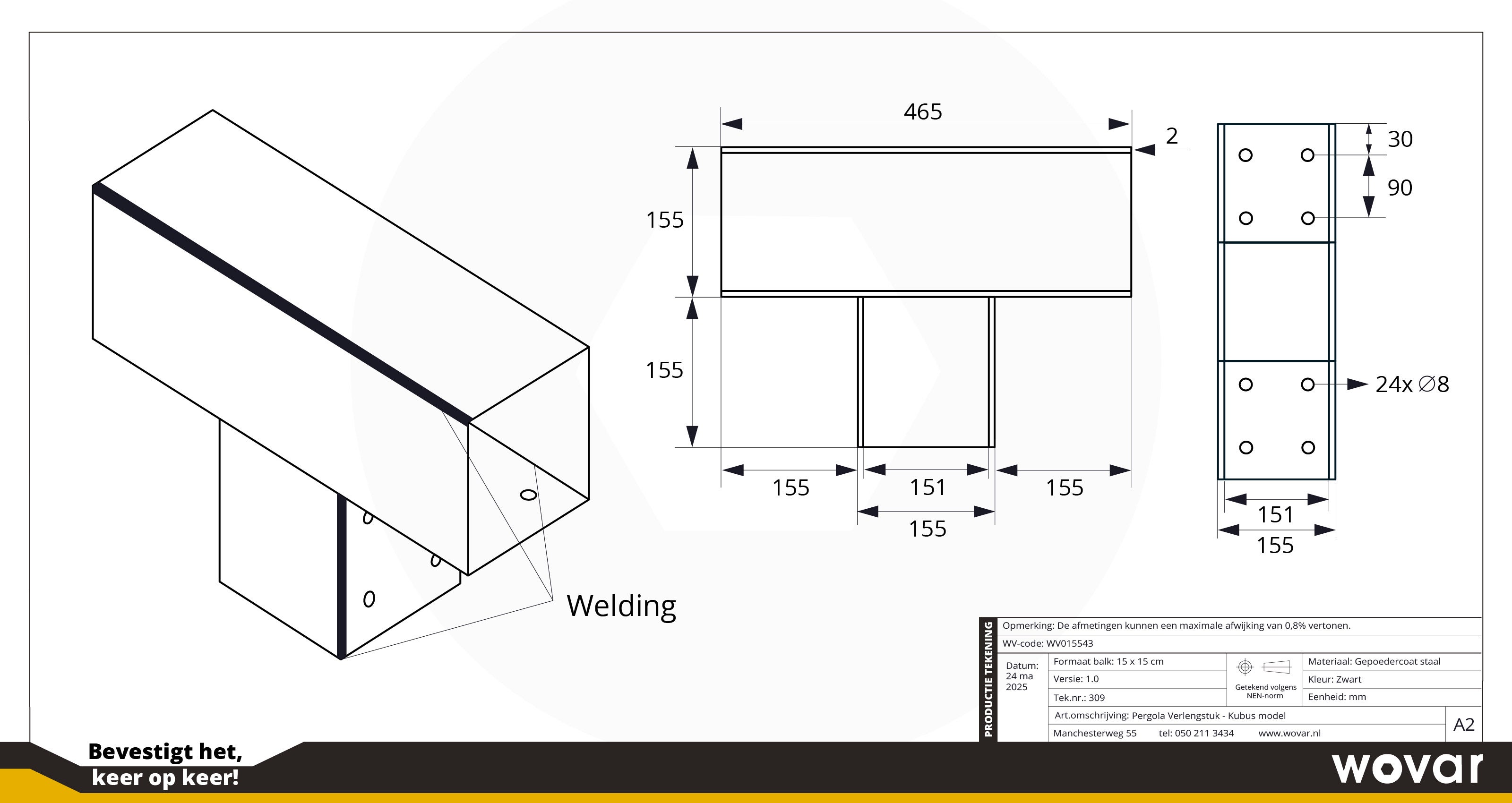 Wovar Pergola Extension pour poutres 15 x 15 cm Modèle Cube - Par Pièce - 5