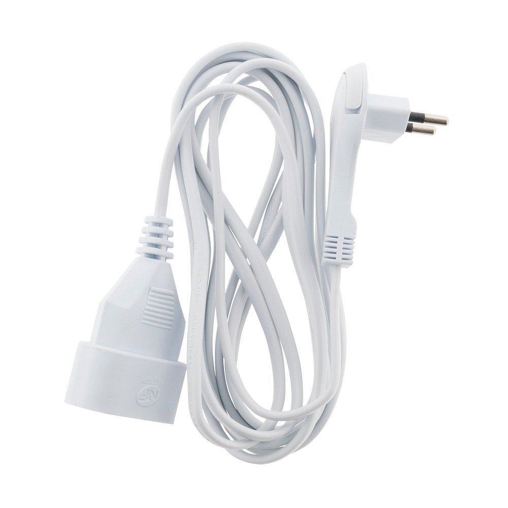 Prolongateur sans terre avec fiche extraplate 2x0,75mm² - Blanc 3m - Zenitech - 2