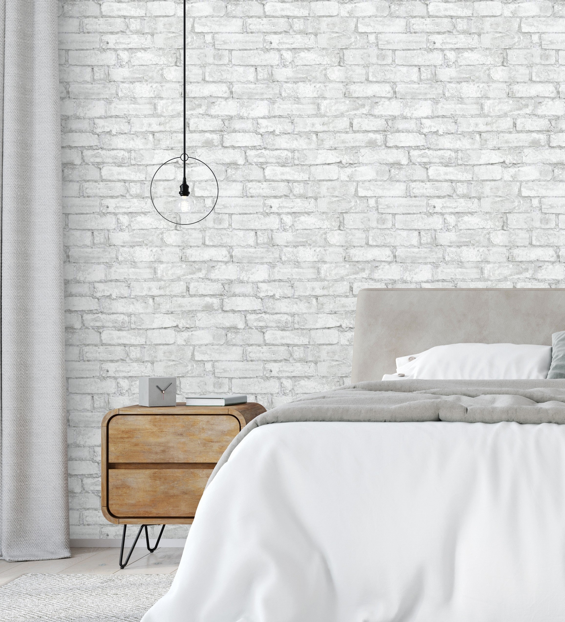 Papel pintado vinílico lavable efecto muro de ladrillos blanco y gris de textura en reliev - Harris Street 127122 de GAULAN - Rollo de 10 m x 0,53 m - 3