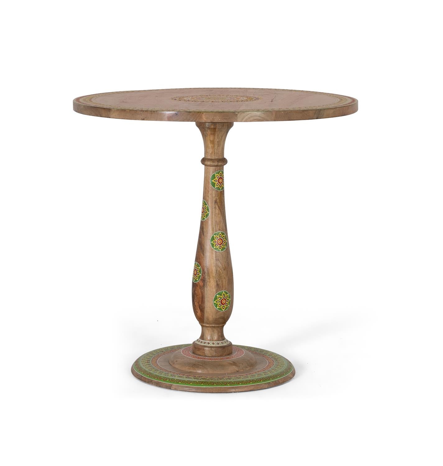 Table à manger ronde en bois manguier peinte à la main