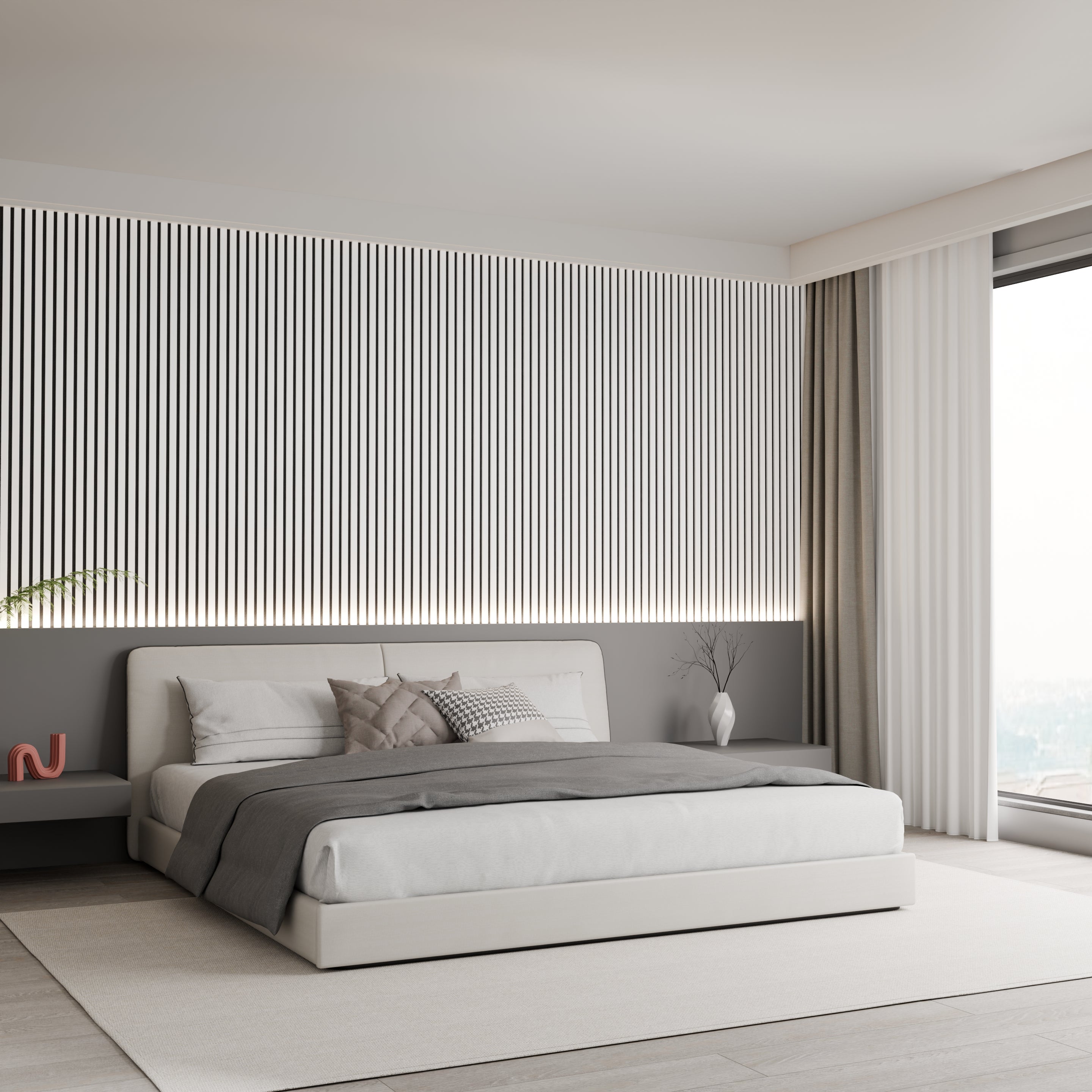 Lot 4 pièces – Panneau Acoustique – Blanc Cuir – Feutrine Noir – 240x60x1.1cm - 5