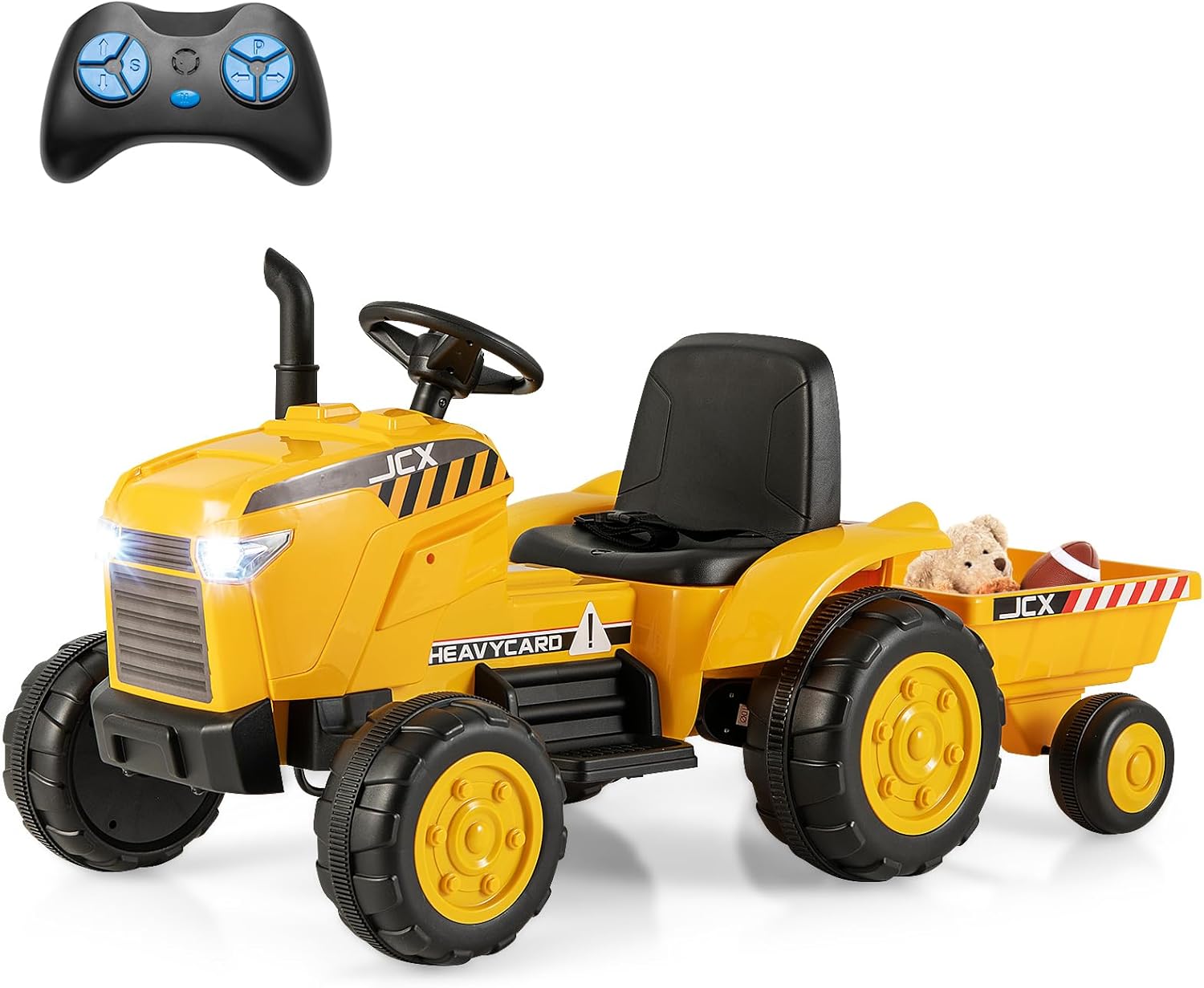 Tracteur électrique pour enfants avec remorque détachable et télécommande, en plastique et métal, 139 x 58 x 55 cm, vert | Leroy Merlin