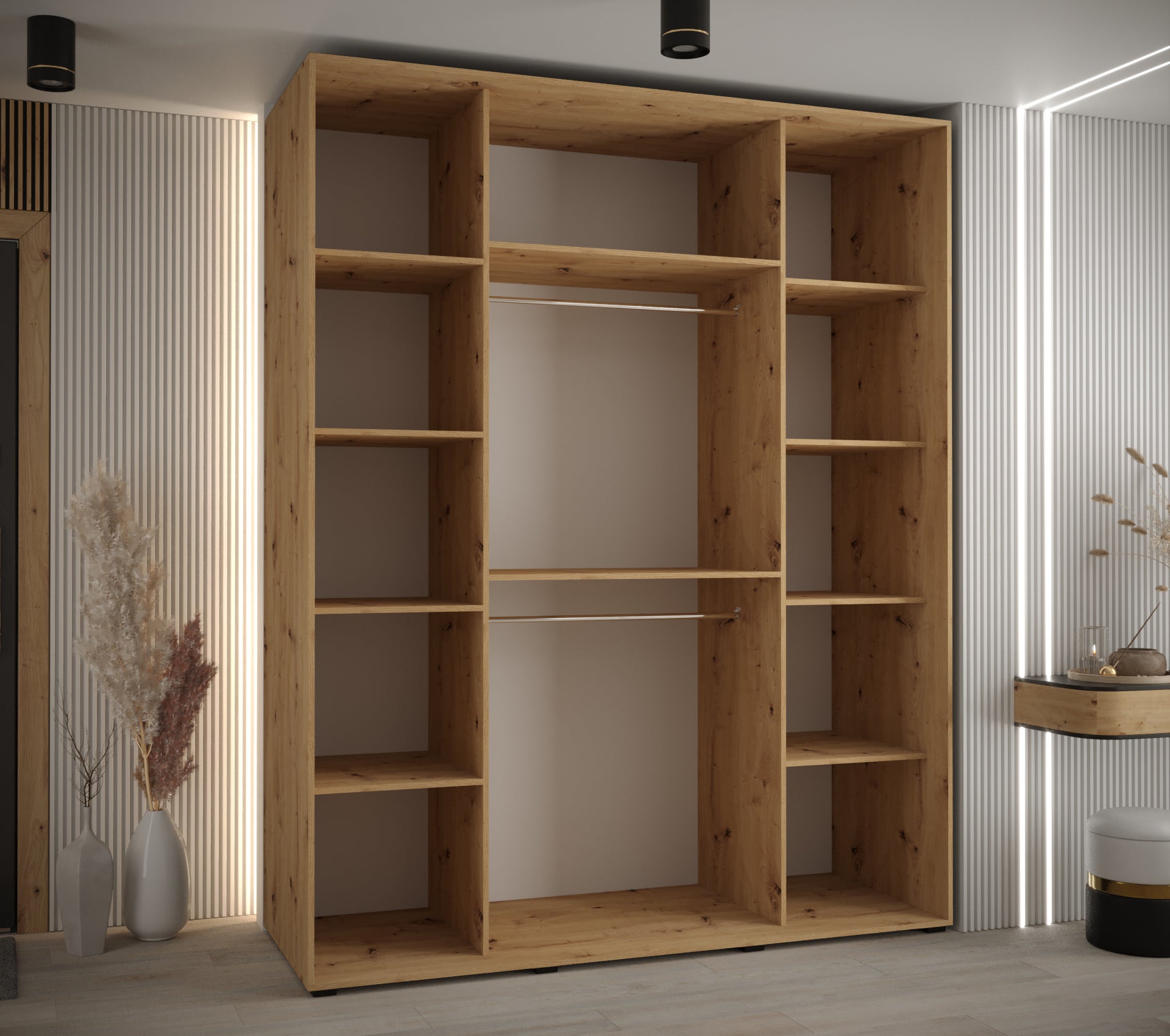 Szafa przesuwna z lustrem wysoka Davos 7 190 x 60 x 235,2 cm artisan + czarny + u. czarny - Abiks Meble - 4