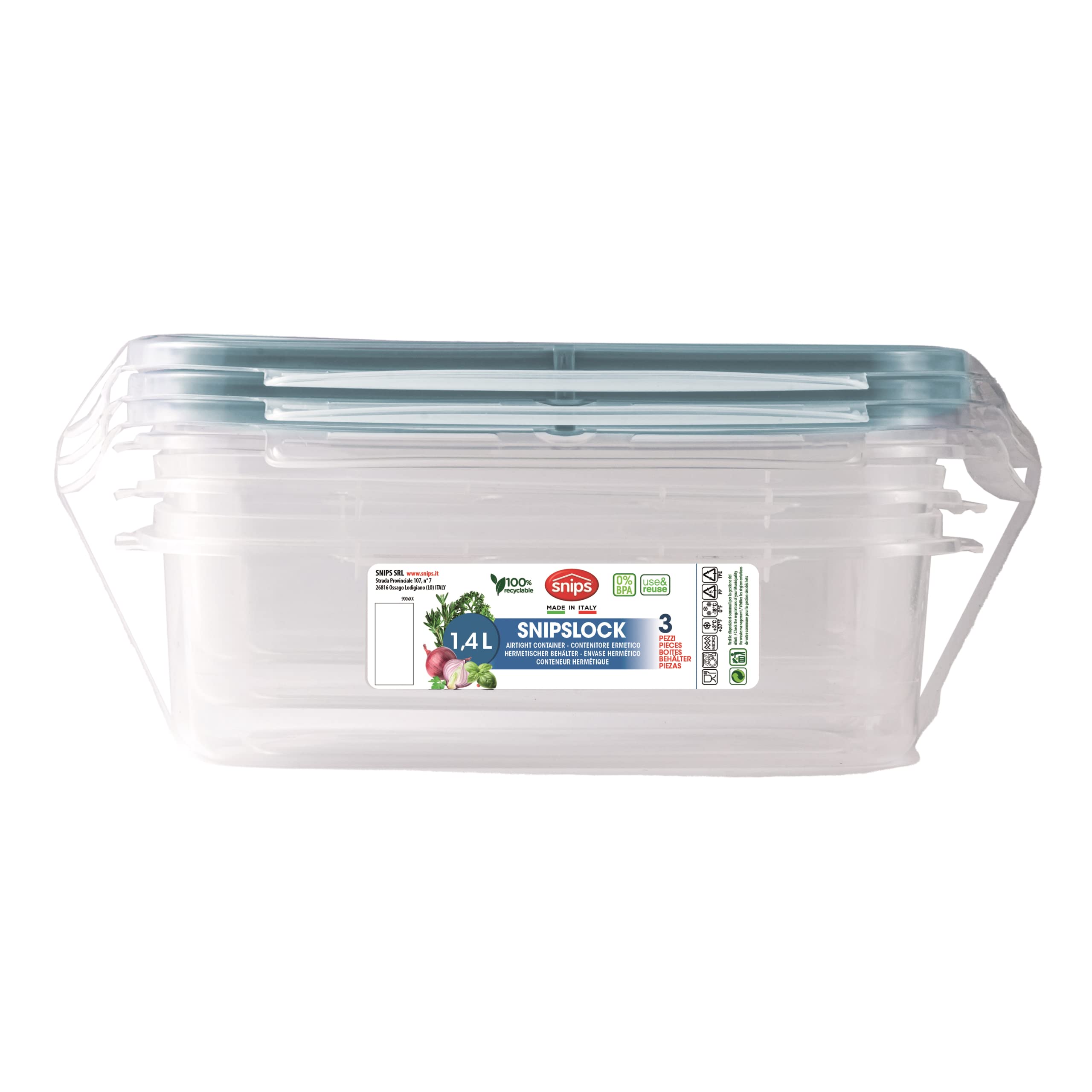 Snips |Set 3 Contenitori Per Alimenti 1,40 LT Rettangolare|3x 1,40 LT |Made in Italy|Bpa Free - 2