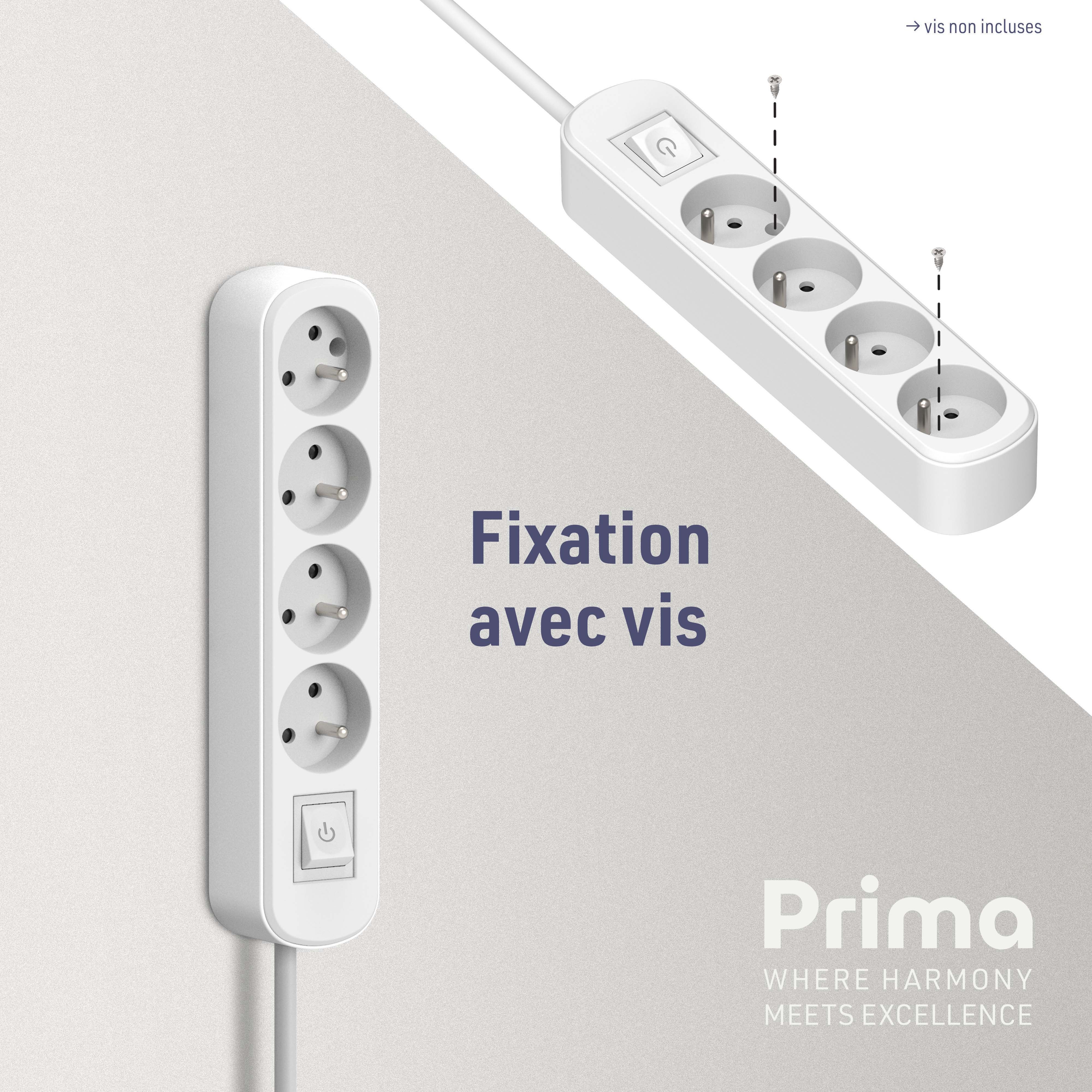 Electraline 32041 Bloc 4 prises avec interrupteur/fiche plate 1,5m, Blanc - 4