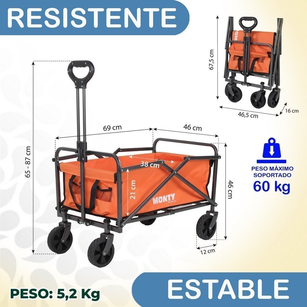 Voiturette de plage pliante polyvalente orange MONTY - 2