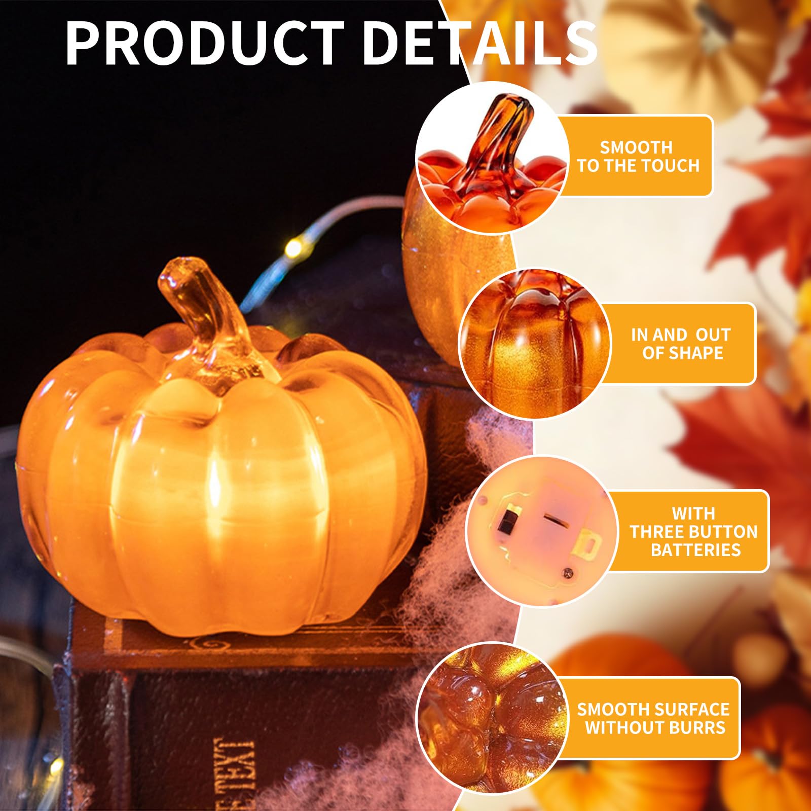 Zucca Di Halloween Che Si Illumina 2 Lanterne Zucca Ceramica Per Halloween - Luci LED Bianche Calde, Decorazione Autunnale Per Interni Decorazioni Zucca Halloween - 9