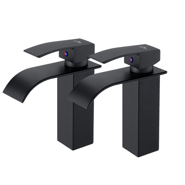 2PCS Mitigeur de Lavabo en Cascade Noir Robinet moderne Robinet pour Salle Bain pour Vasque à Poser Robinetterie Convient pour Lavabo Encastré