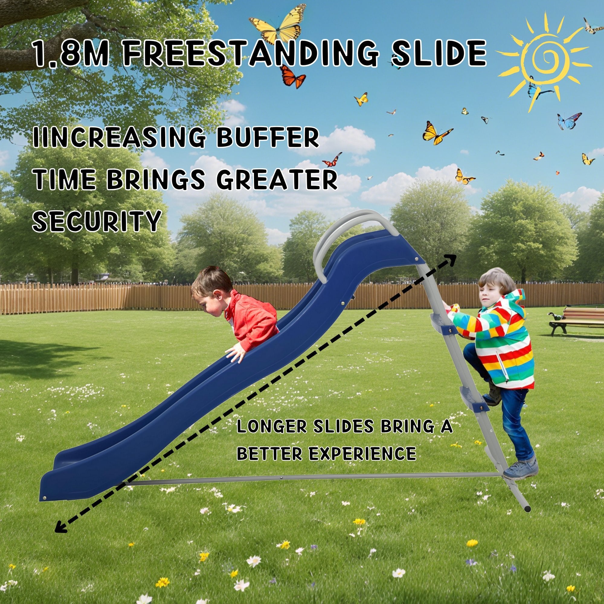 Toboggan,Glissière de Jardin avec Échelle,1.8m,Estructura de jardín exterior,pour Enfants 3+,Usage Extérieur et intérieur,Cadre Acier, Lisse,Bleu - 2