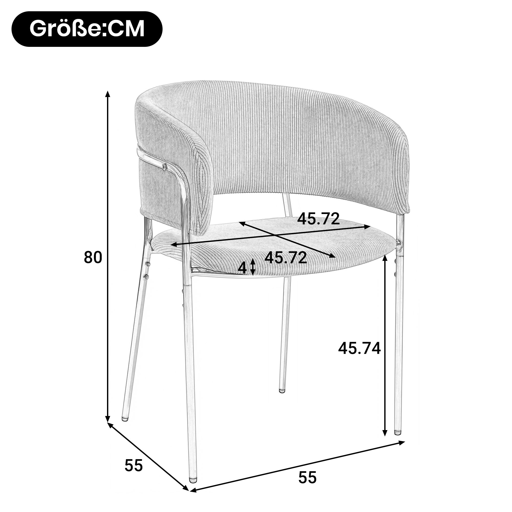 Lot de 2 chaises de salle à manger avec accoudoirs - 55 x 55 x 80 cm - Velours côtelé et pièds en métal doré - Vert - 2