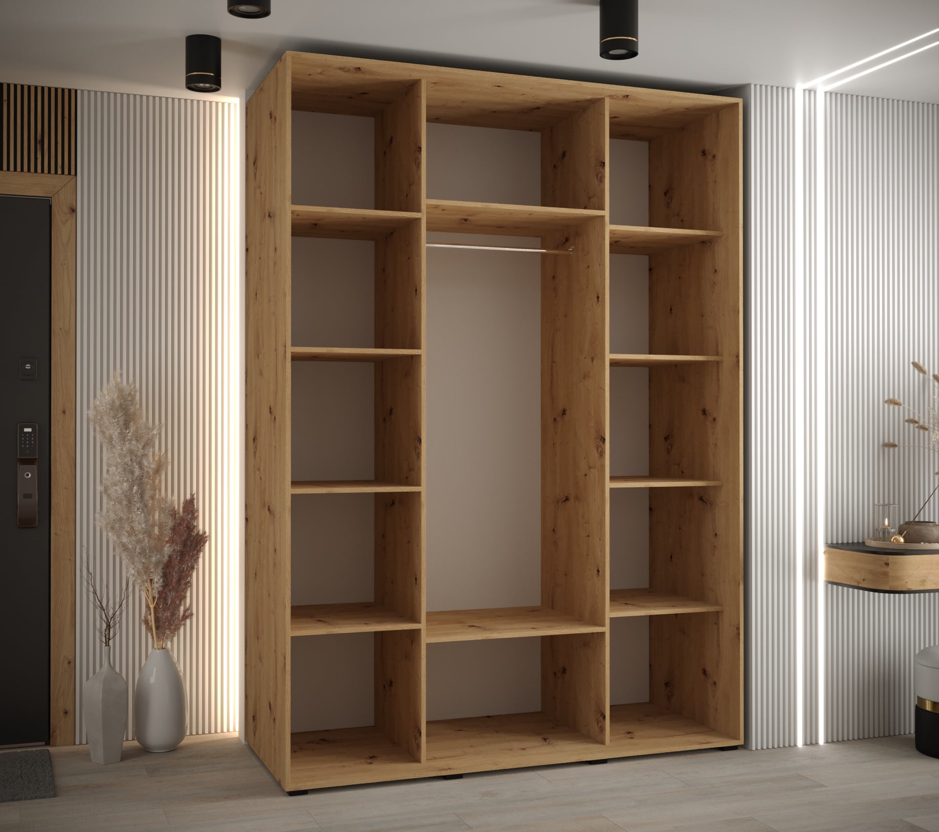 Szafa przesuwna z lustrem wysoka Lanko 2 180 x 60 x 235,2 cm artisan + artisan + lamele czarny - Abiks Meble - 3