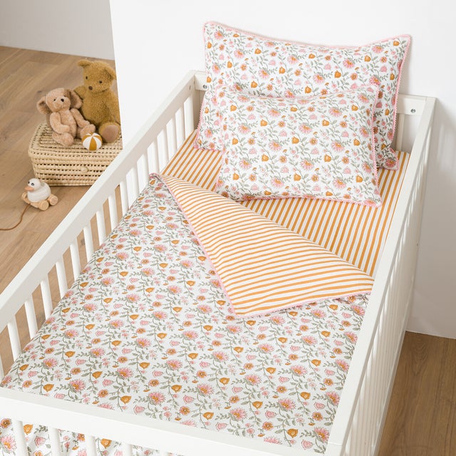 Housse de couette bébé en coton lavé, Yassia - Ecru/jaune - 80 x 120 cm