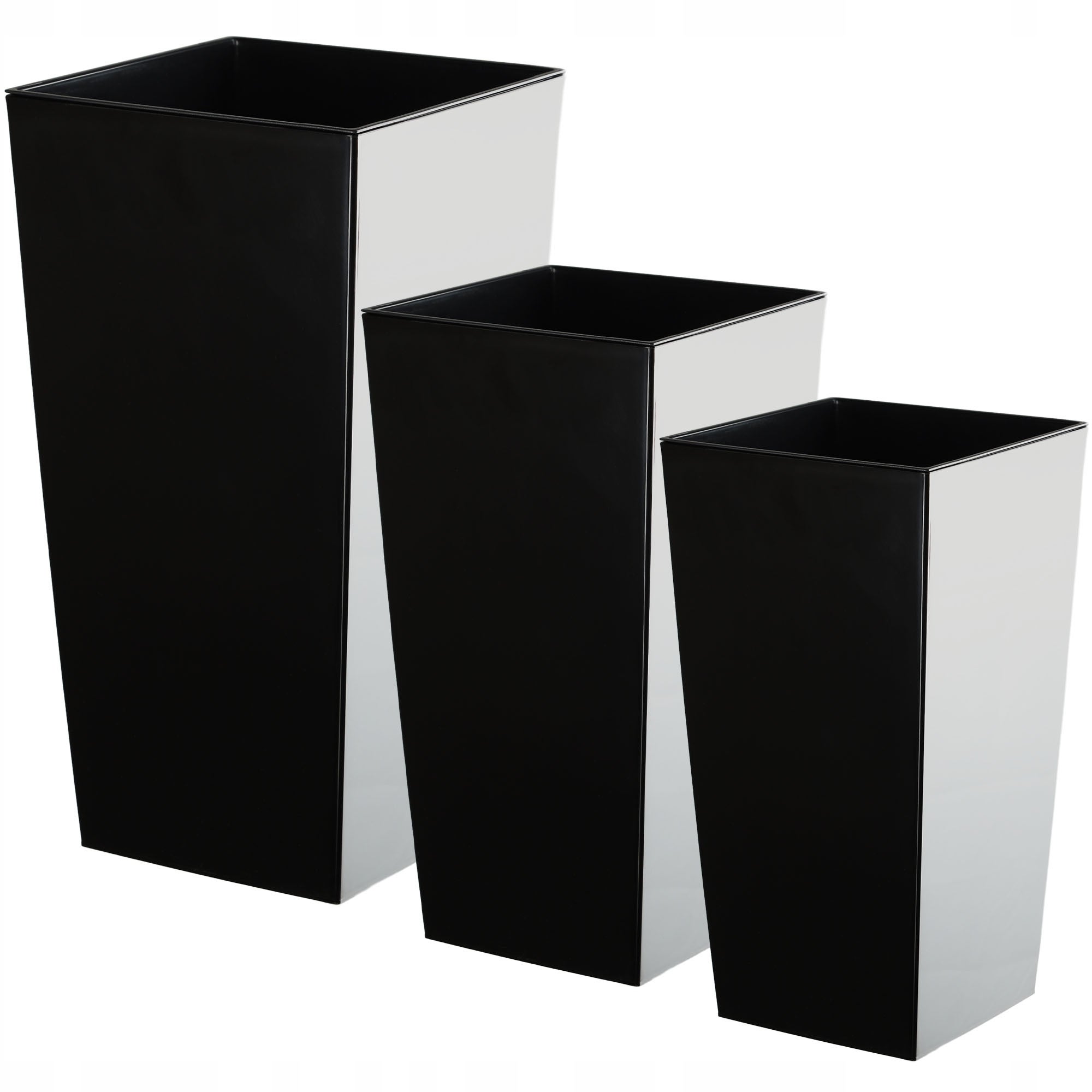ZESTAW 3szt DONICZKA DONICA OGRODOWA + WKŁAD WYSOKA DUŻA CZARNA 37+47+57 cm