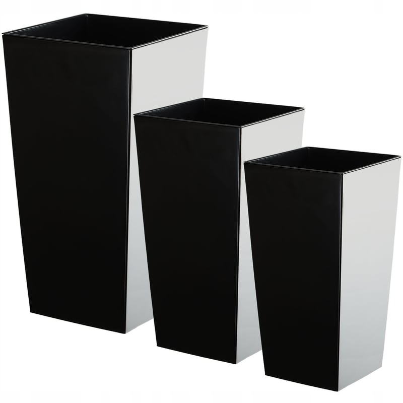 ZESTAW 3szt DONICZKA DONICA OGRODOWA + WKŁAD WYSOKA DUŻA CZARNA 37+47+57 cm