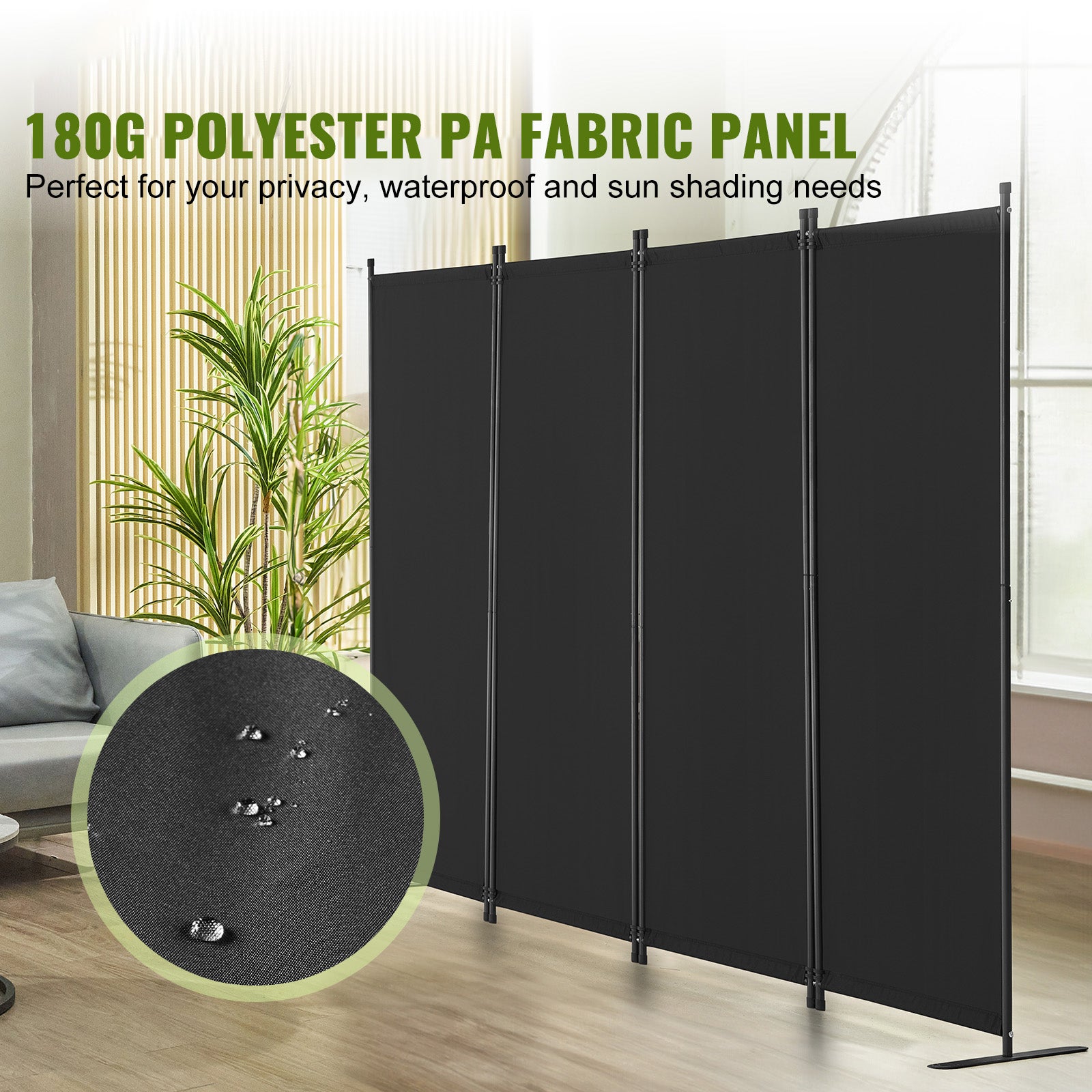 cloison de séparation 4 panneaux pliable,SucceBuy paravent de confidentialité autoportant en tissu pour bureau,chambre et salle à manger,noir - 4