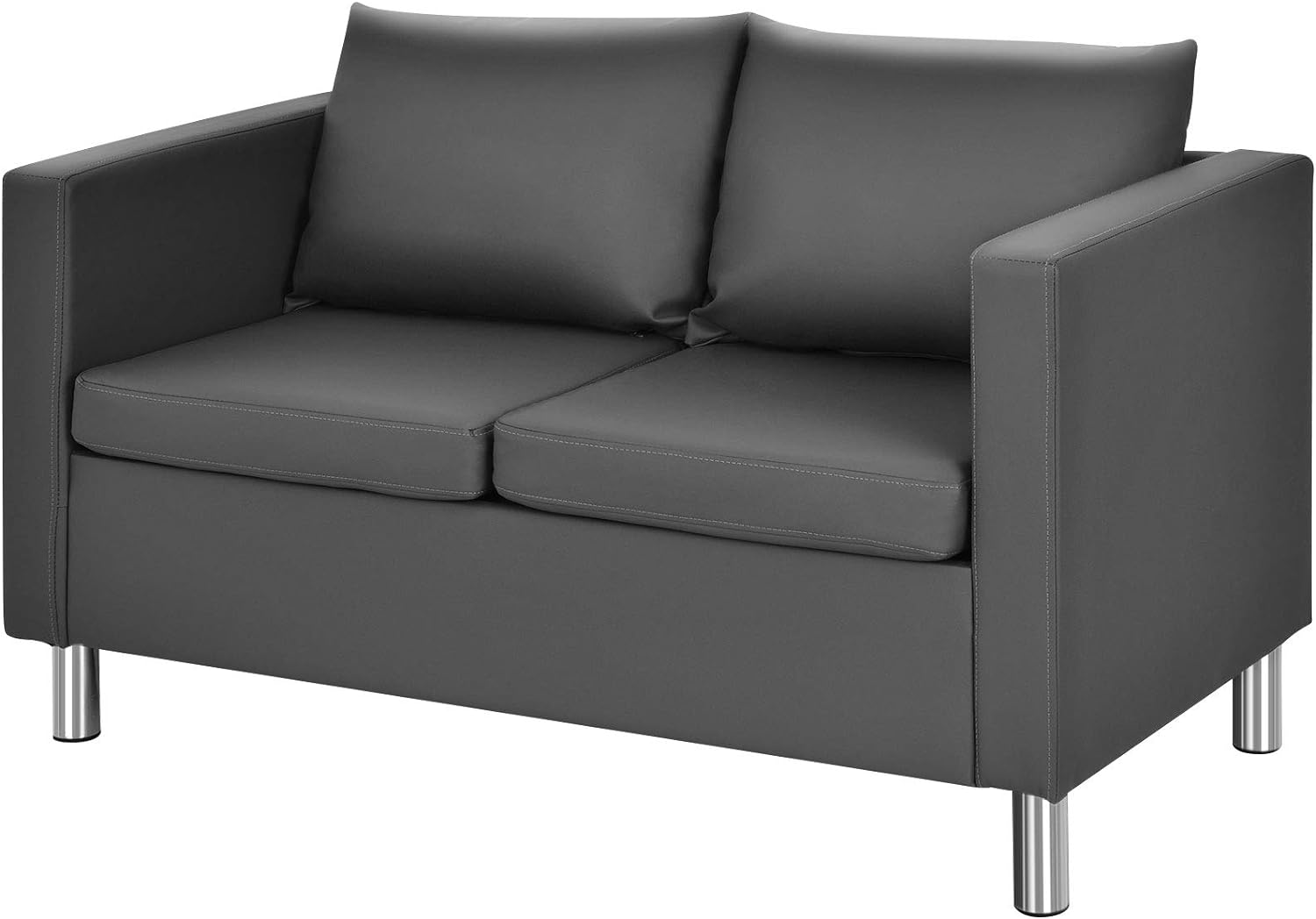Sofá de 2 plazas de esquina de piel sintética con reposabrazos, cojines y patas de metal, diseño ergonómico y moderno, para sala de estar