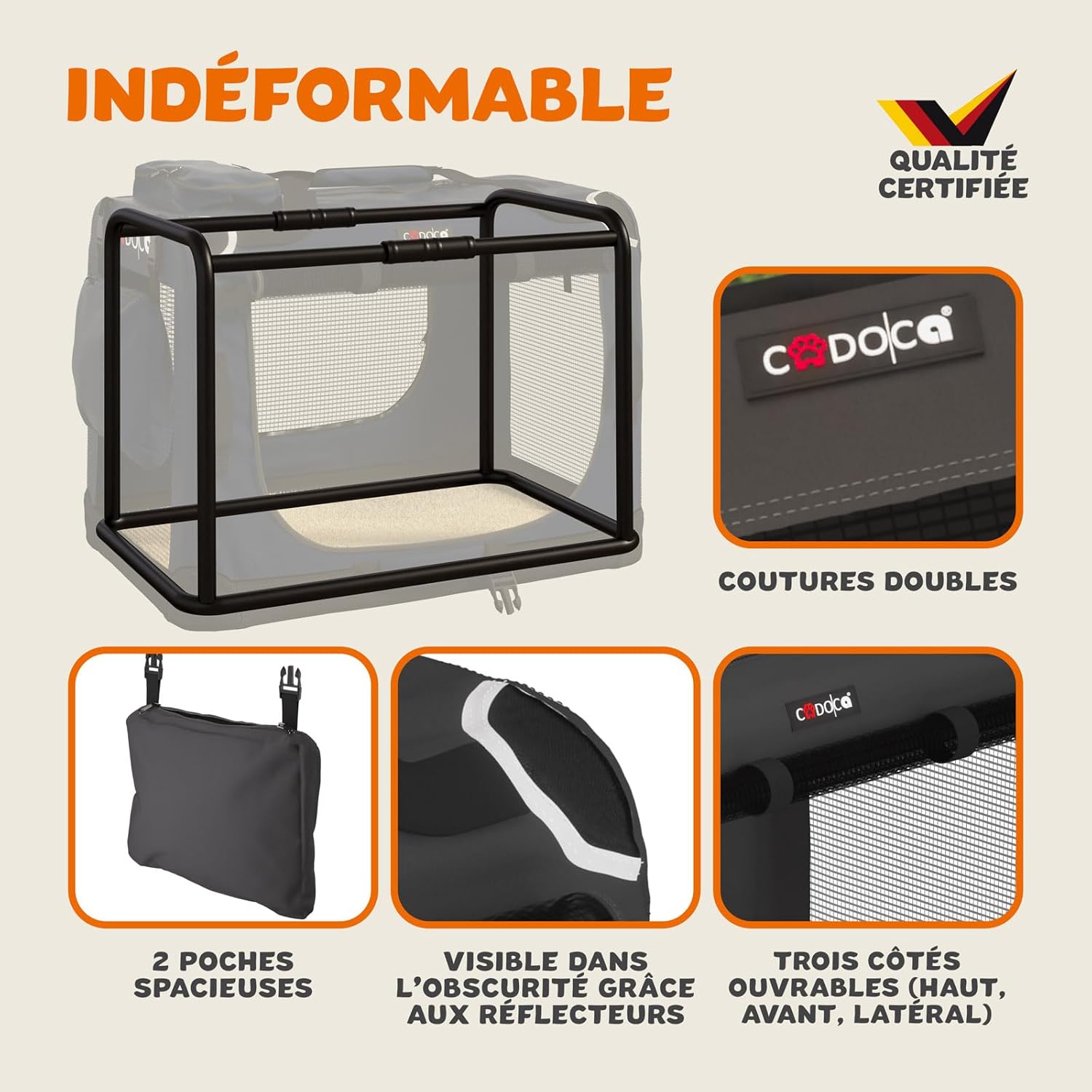 Porta-cães em tecido antracite XL 82x56x58cm - 6