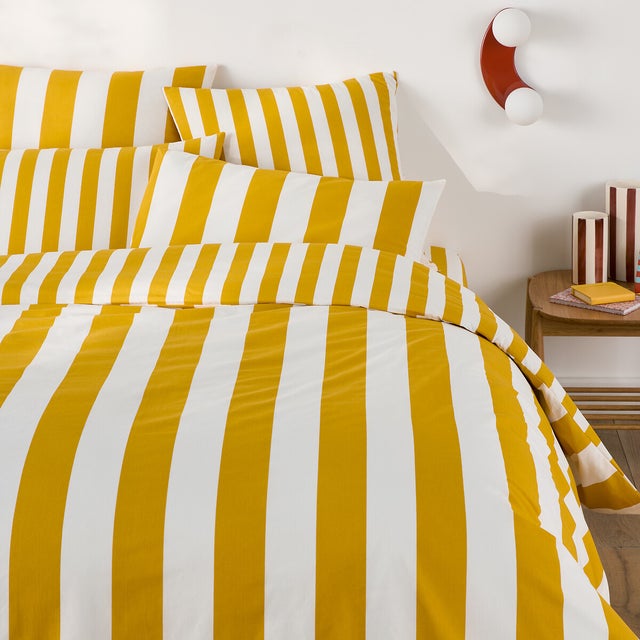 Housse de couette en coton, Hendaye - Rayé jaune - 200 x 210 cm