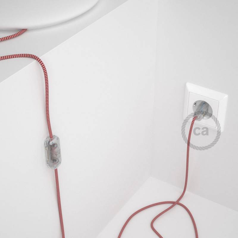 Creative Cables Anschlussleitung Für Stehleuchten – 3 M, Zick-Zack-Kabel In Weiß/Rot Mit Seideneffekt | Inkl. Schalter & Stecker In Weiß