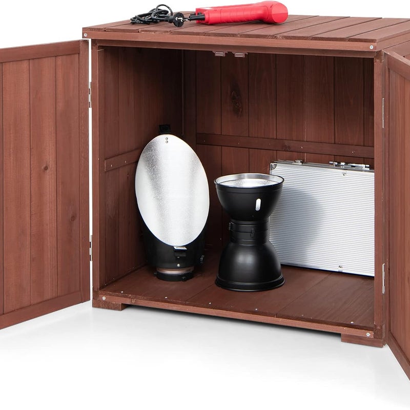 Szafka ogrodowa na narzędzia z drewna świerkowego, z drzwiami z zamknięciem magnetycznym i metalową klamką, 77 x 56 x 72 cm