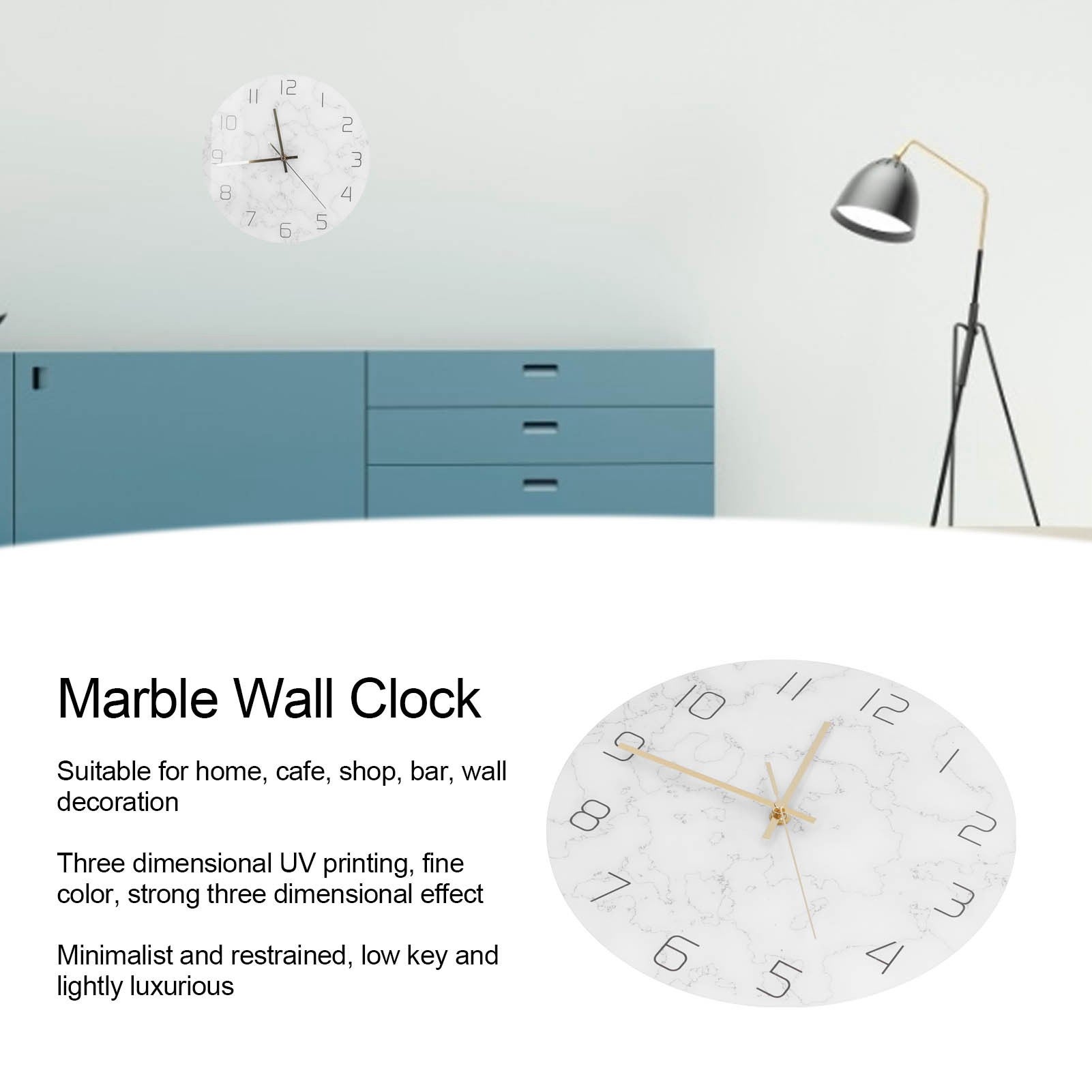 Semplice orologio da parete in marmo, decorazione elegante per il soggiorno - 4