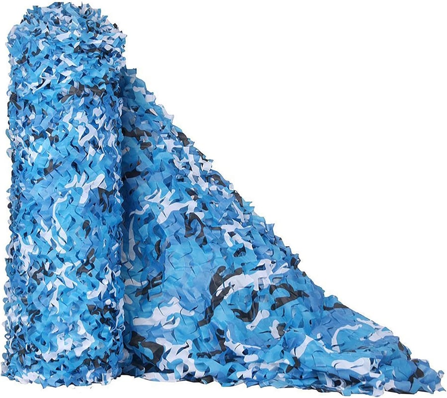 Prostokątna siatka zacieniająca - Siatka maskująca - Wzór kamuflażowy - 4x4m - Niebieska