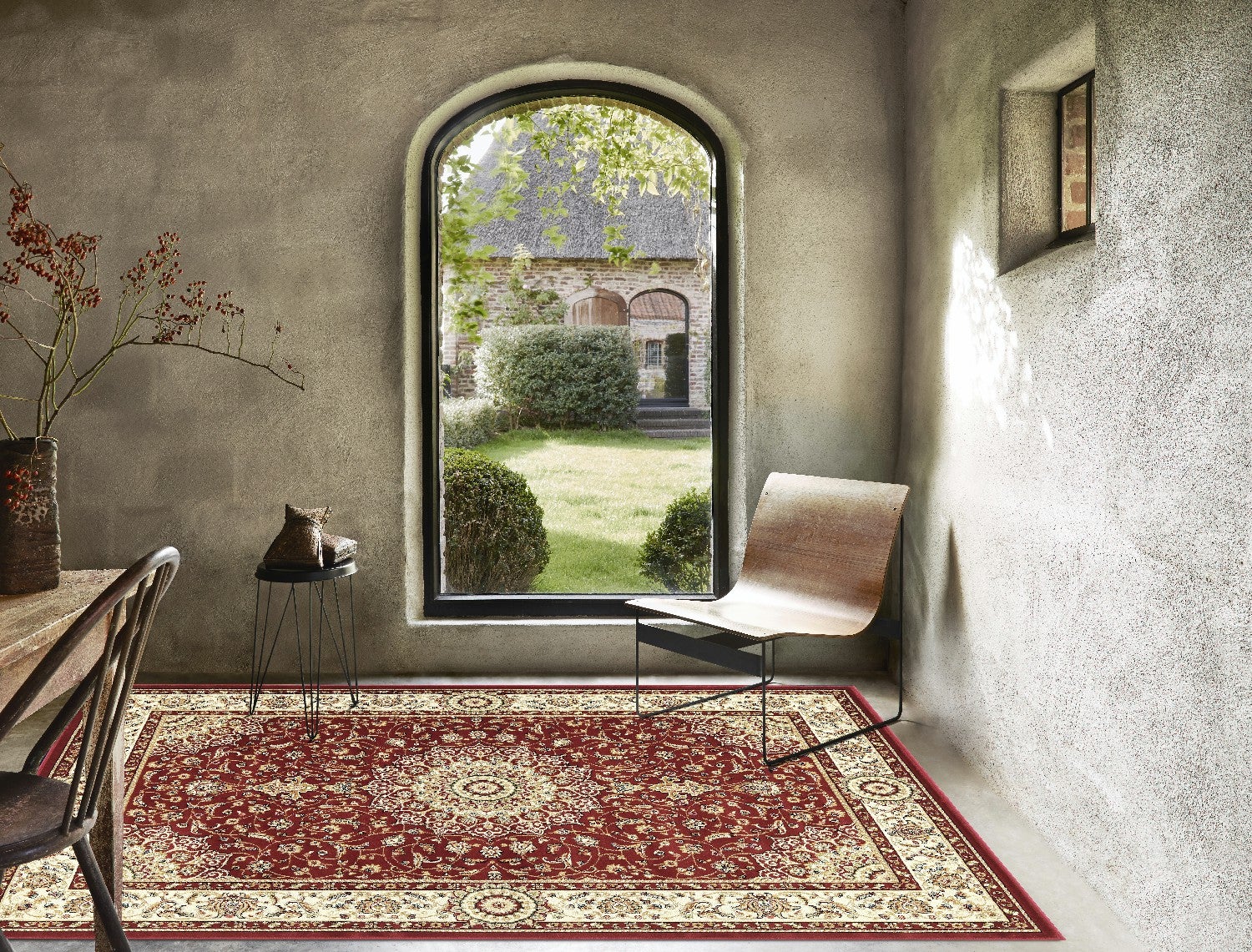 Grand Tapis Salon 200x290 Cm Fond Crème Motifs Floraux - 100% Laine - Neuf