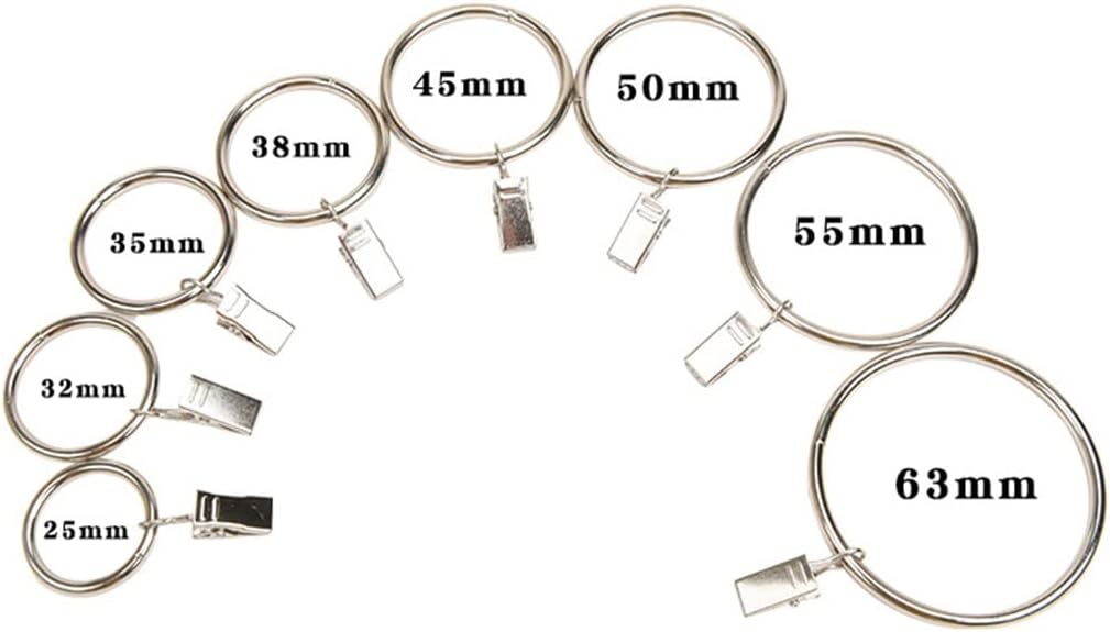 Lot 40 Anneaux Rideaux Métal 50mm Ouverture Clip – Anneaux Rideaux Douche, Fenêtre, Décoration