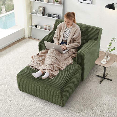Canapé lit 3 en 1 méridienne et inclinable, velours côtelé confortable - Prêt à l'emploi, idéal petit espace - Couleur - vert - 8