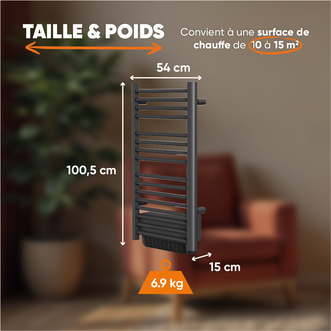 Sèche-serviette électrique sans fluide avec soufflerie 500W+1000W H.100,5xL54cm Bestherm HESTIA noir - 5