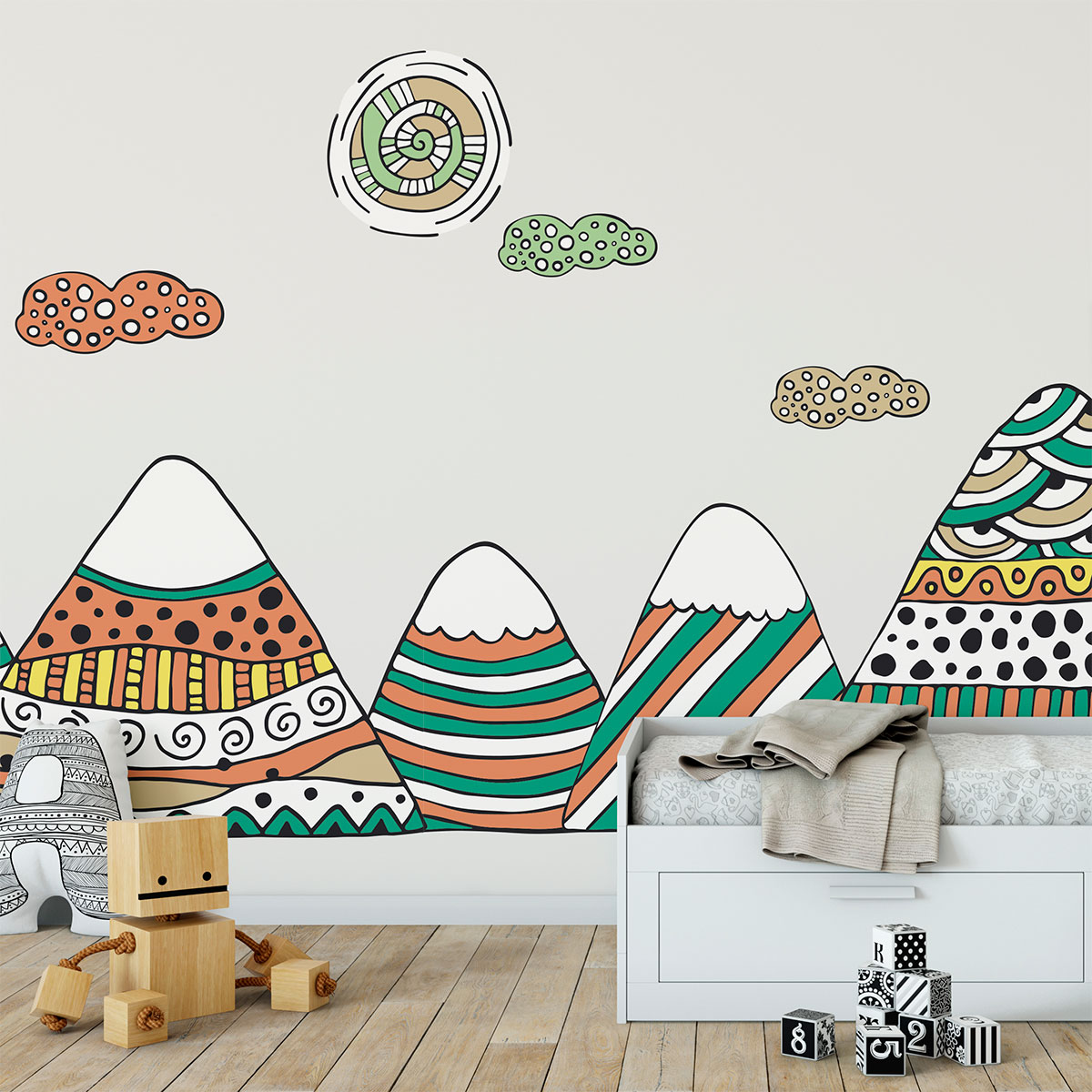 Vinilo niño escandinavo de montaña achika - adhesivo de pared - revestimiento sticker mural decorativo - 80x120cm