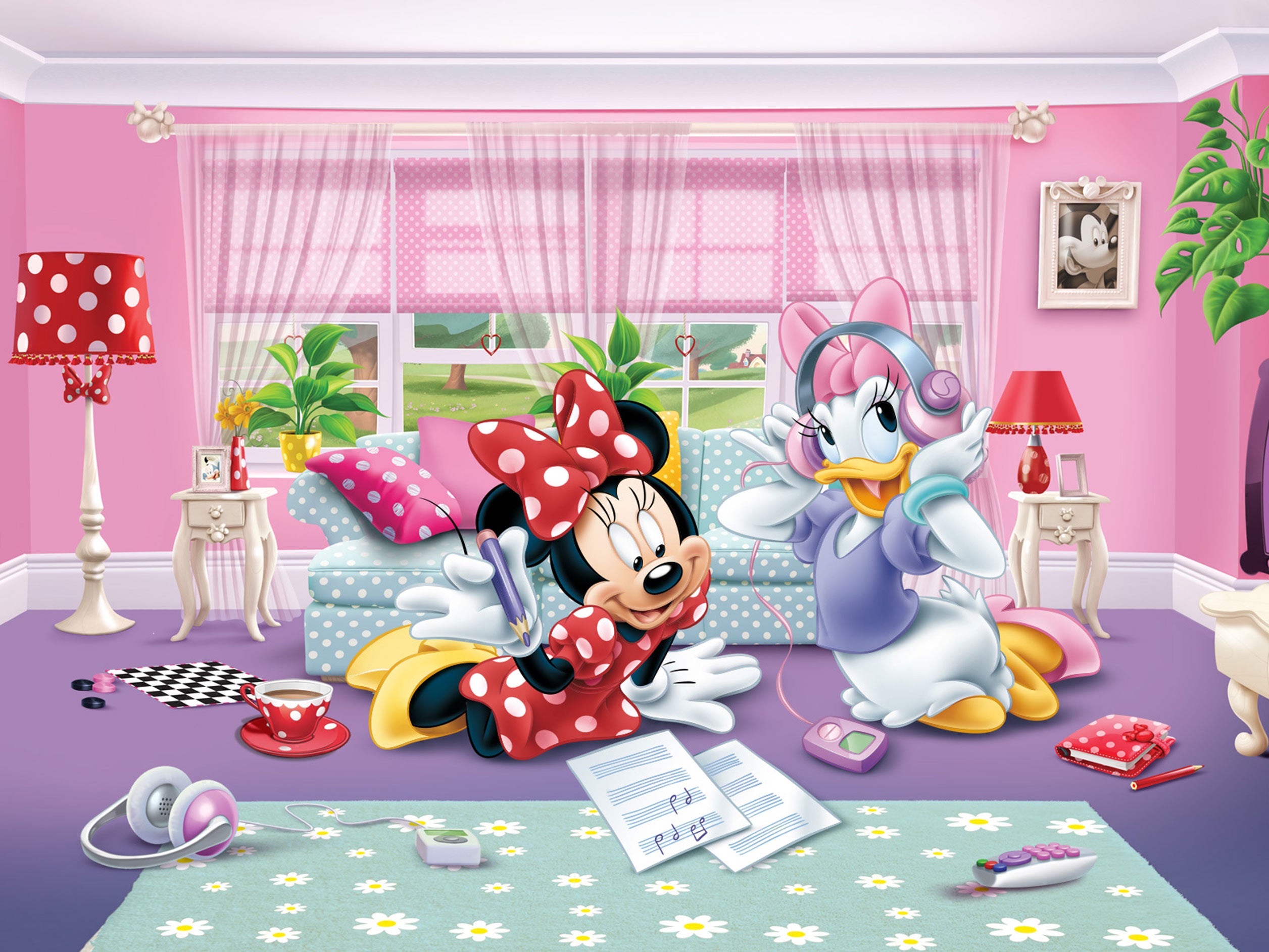 Fototapeta Myszka Miki różowym,czerwonymIfioletowym - 375 x 270 cm - DISNEY