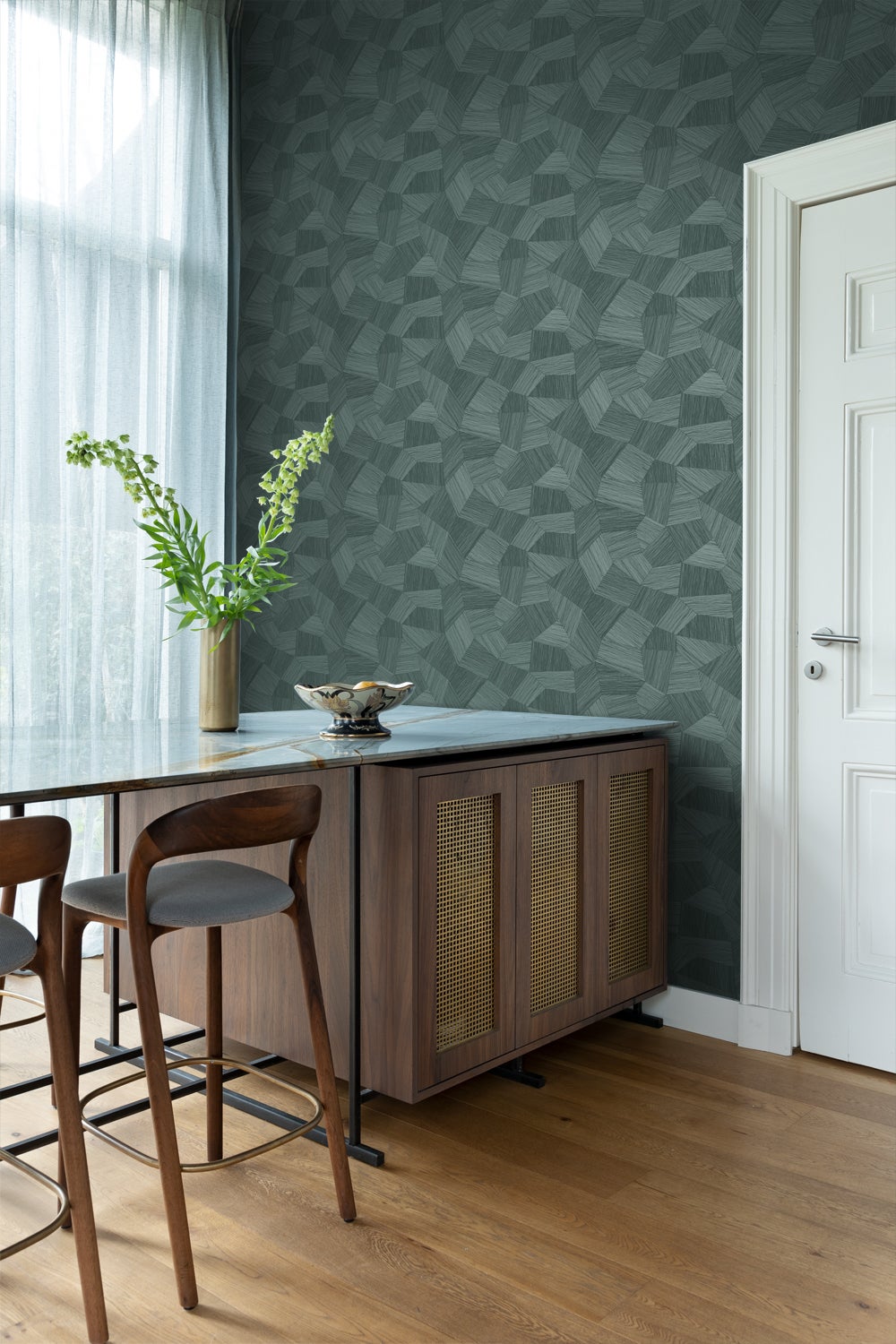 Papel de parede não tecido de textura ecológica gráfico 3D verde petróleo - 53 cm x 10.05 m - Origin Wallcoverings - 5