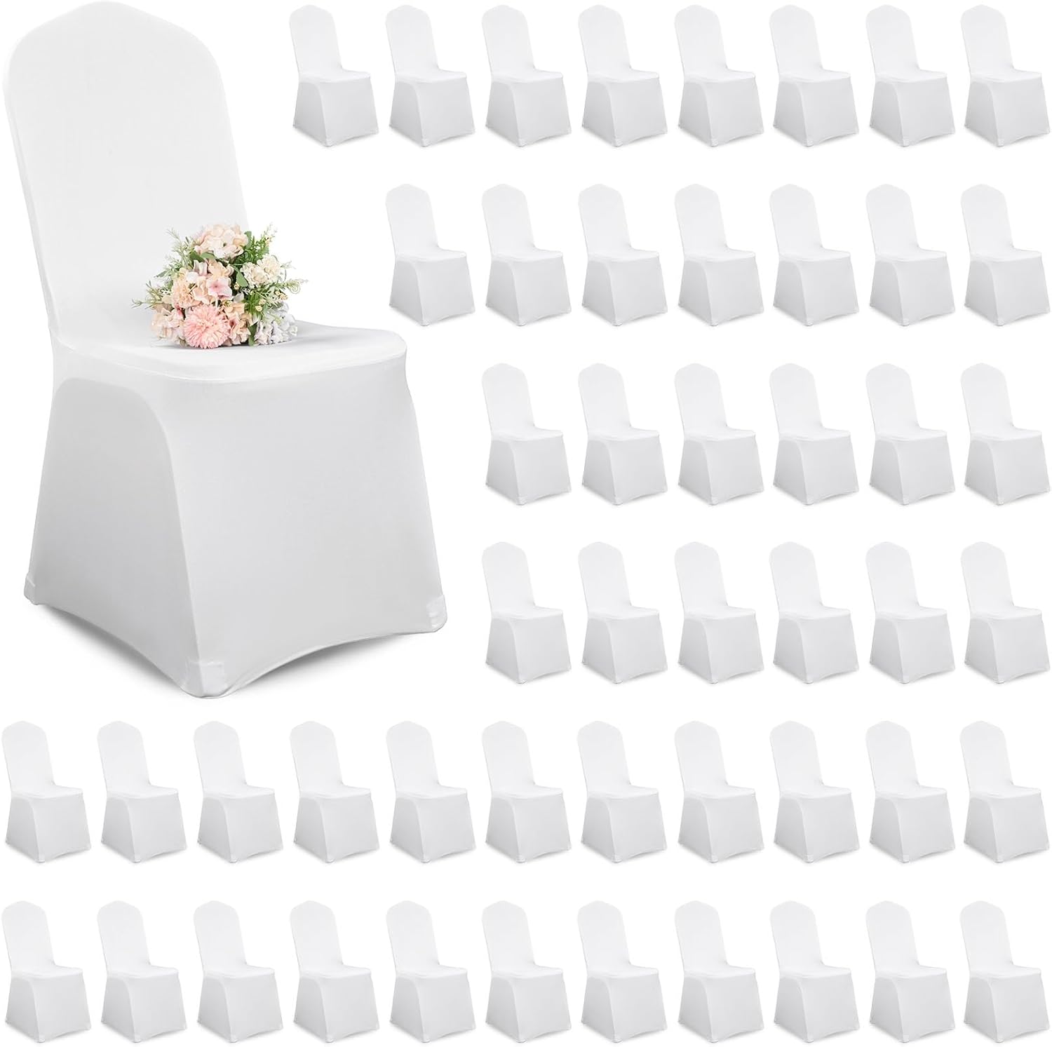 Juego de 20 fundas para sillas desmontables y lavables, ideales para bodas, fiestas y banquetes (blanco)