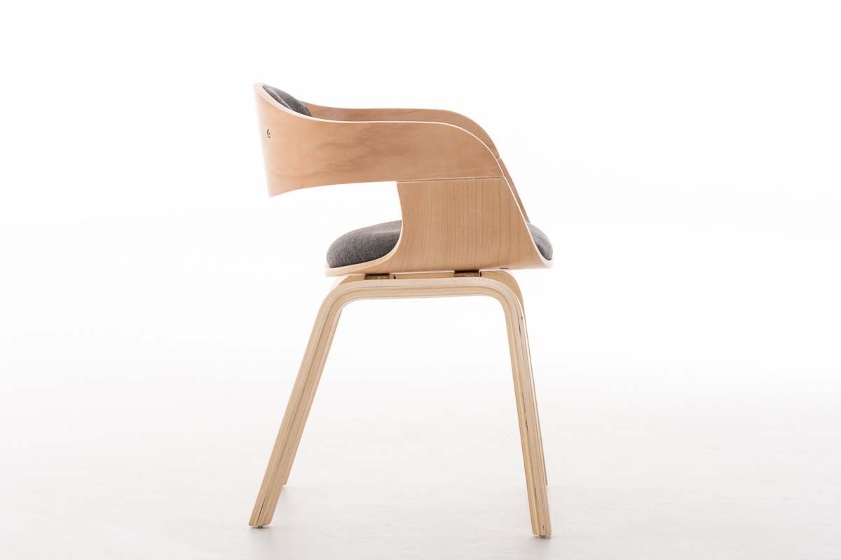 Chaise de bureau sans roulettes visiteur en tissu et bois design retro et confort maximal naturel et gris clair BUR10542 - 3