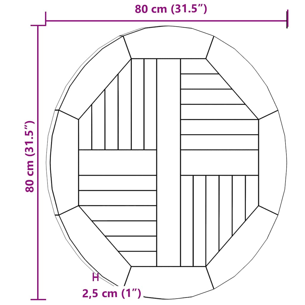 Maison Exclusive - Piano Tavolo in Legno Massello di Teak Rotondo 2,5 cm 80 cm - 8