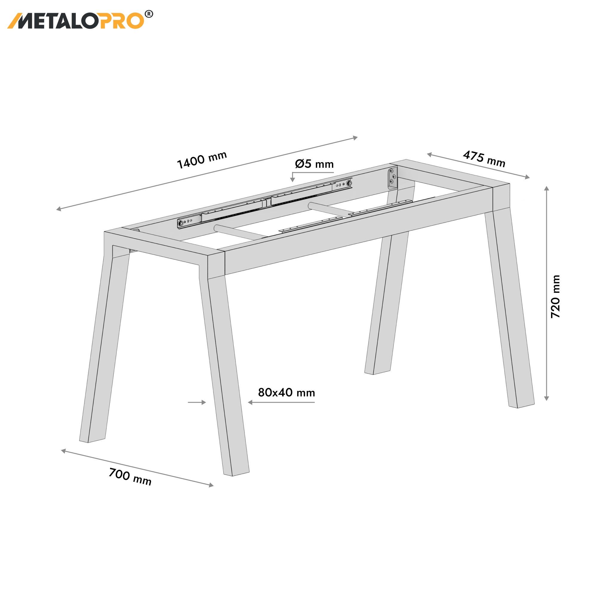 MetaloPro Thusia Split - Pied de table extensible trapèze, stable, parfait pour table à manger, salon ou cuisine, avec cadre en métal durable - 3