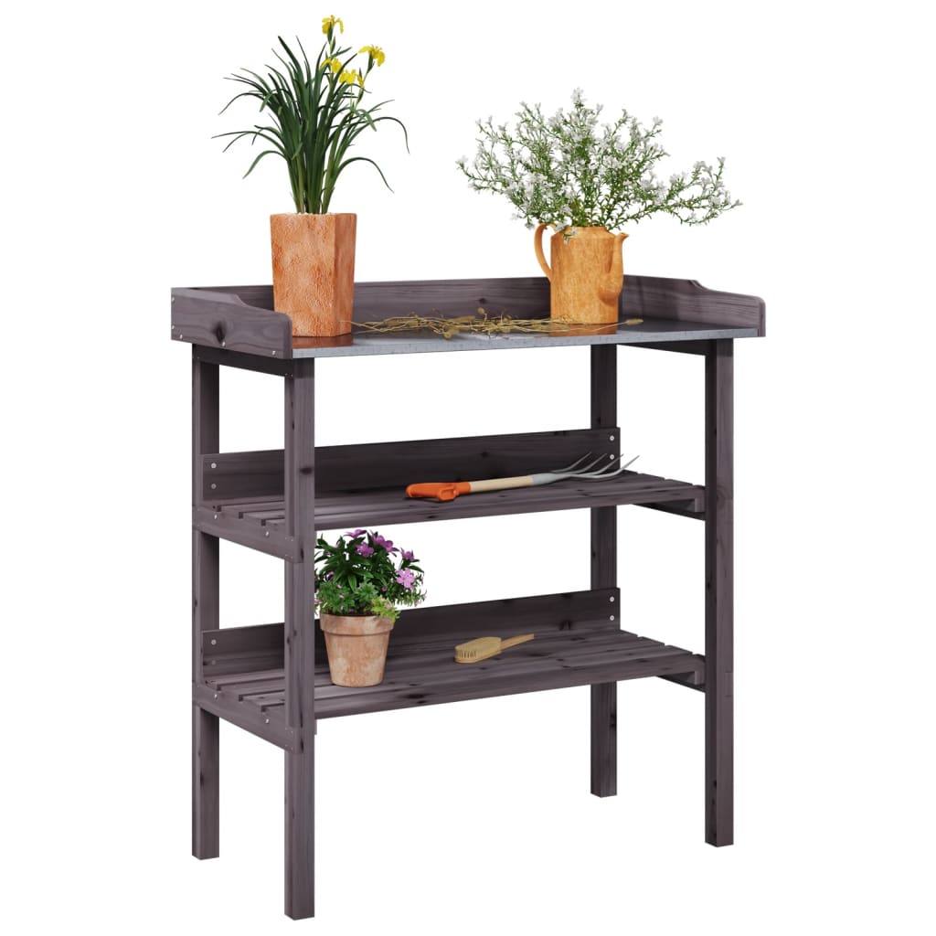 Jardinière | Table à plantes avec étagères gris 78x38x82,5 cm bois de sapin CFW71145 - 2